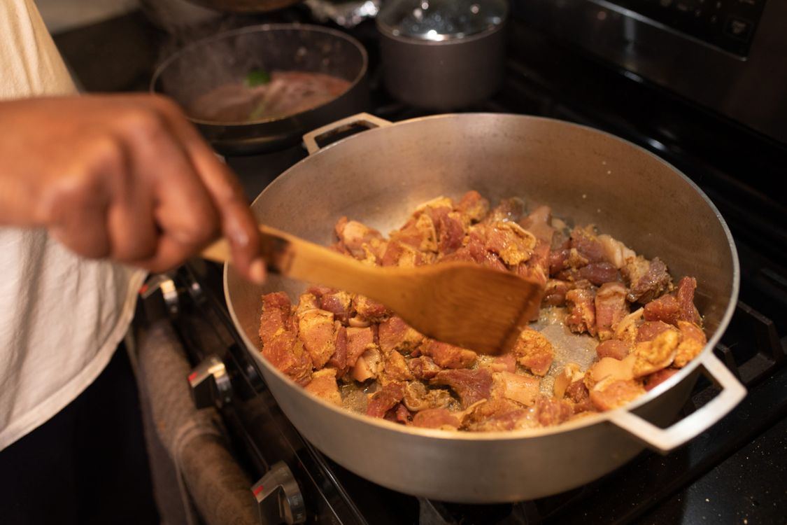 cooking in kitchen
