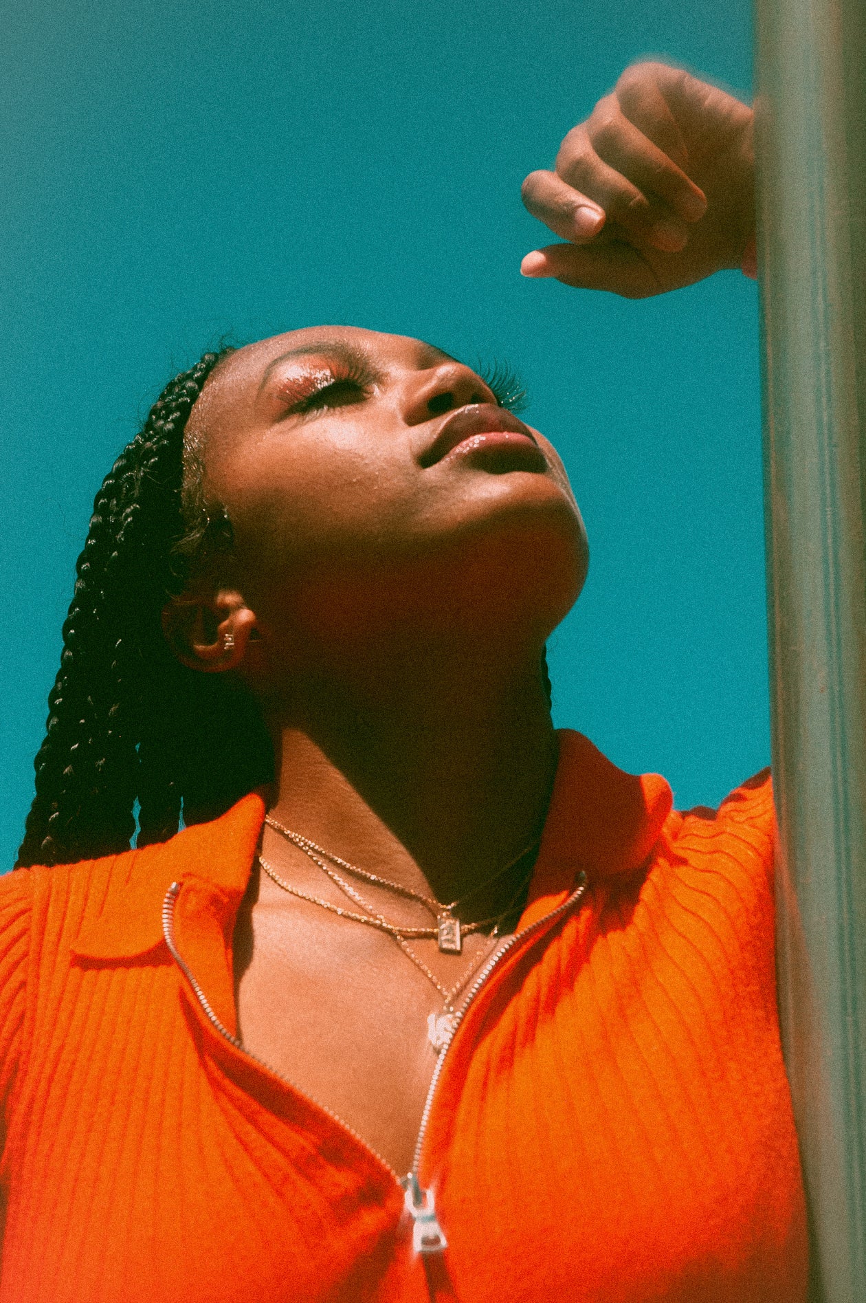 Blue Sky orange shirt