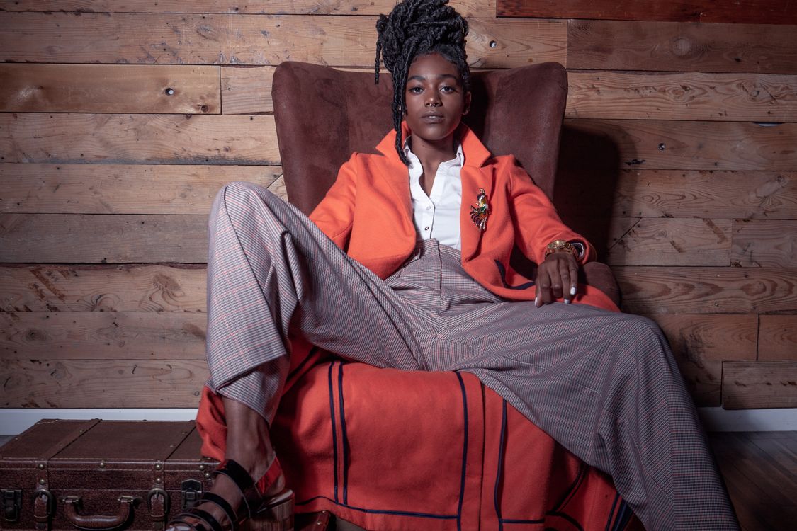 Woman sitting on couch