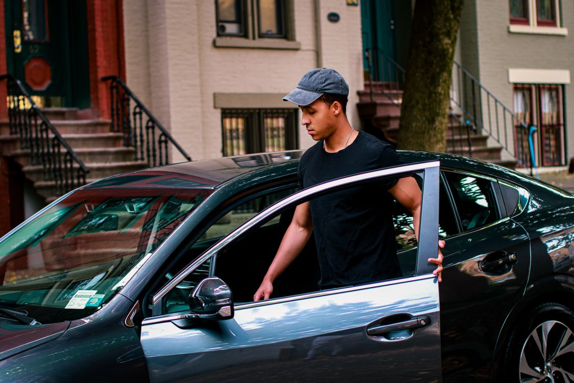 Man driving car