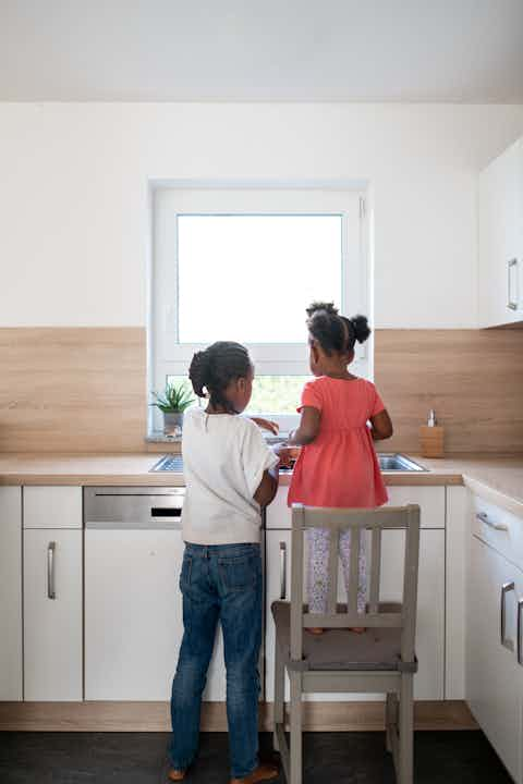 Girls watching dishes