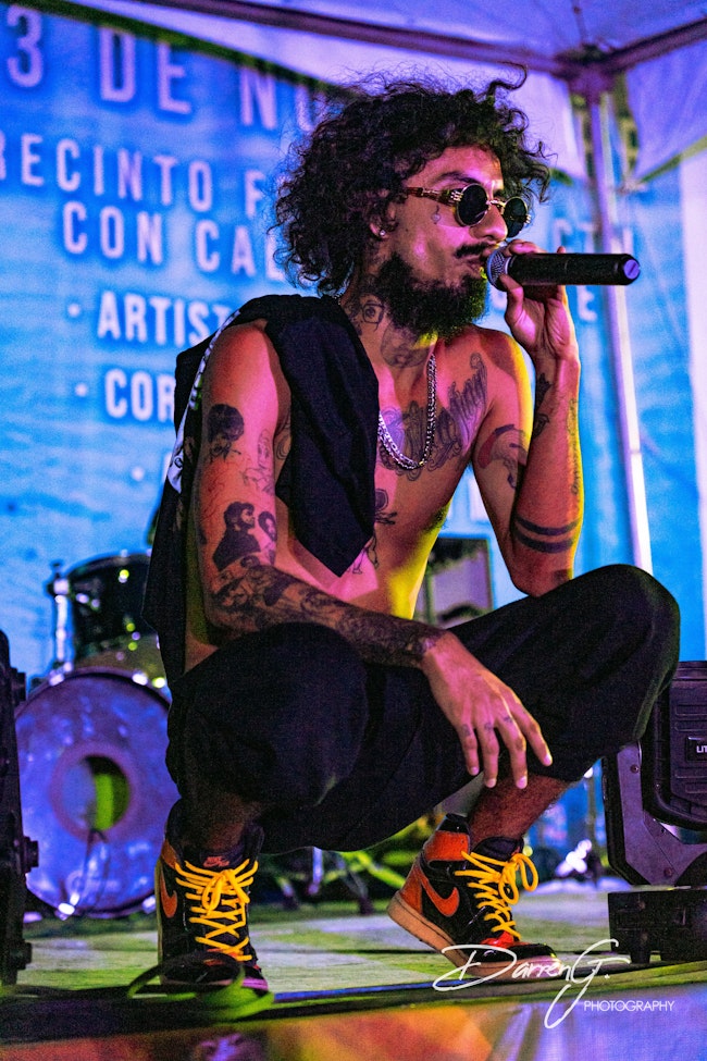 Artist with Microphone on Concert Stage