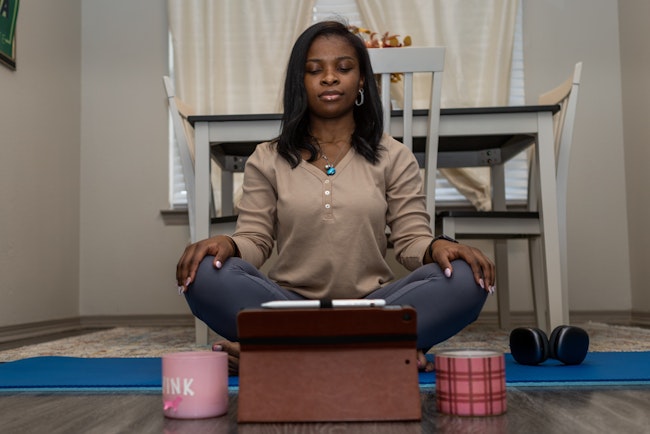 Mindful Yoga Session: Woman Centered at Home